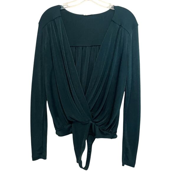 Intimately Free People Turnt Bodysuit Top Womens Medium Pine Green Faux Wrap - Picture 2 of 10